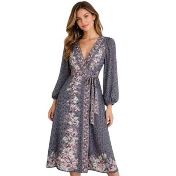 Max Studio Dresses & Skirts - Max Studio London XS Floral Wrap Maxi Dress With Puff Sleeves